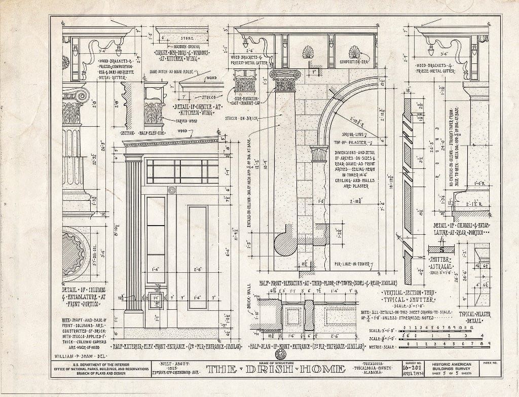 Blueprint HABS ALA,63-TUSLO,1- (Sheet 5 of 5) - Dr. John H. Drish House, 2300 Seventeenth Street, Tuscaloosa, Tuscaloosa County, AL