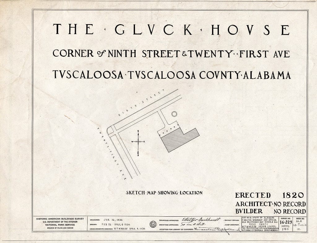 Blueprint HABS ALA,63-TUSLO,12- (Sheet 0 of 3) - Gluck House, 2021 Seventh Street, Tuscaloosa, Tuscaloosa County, AL