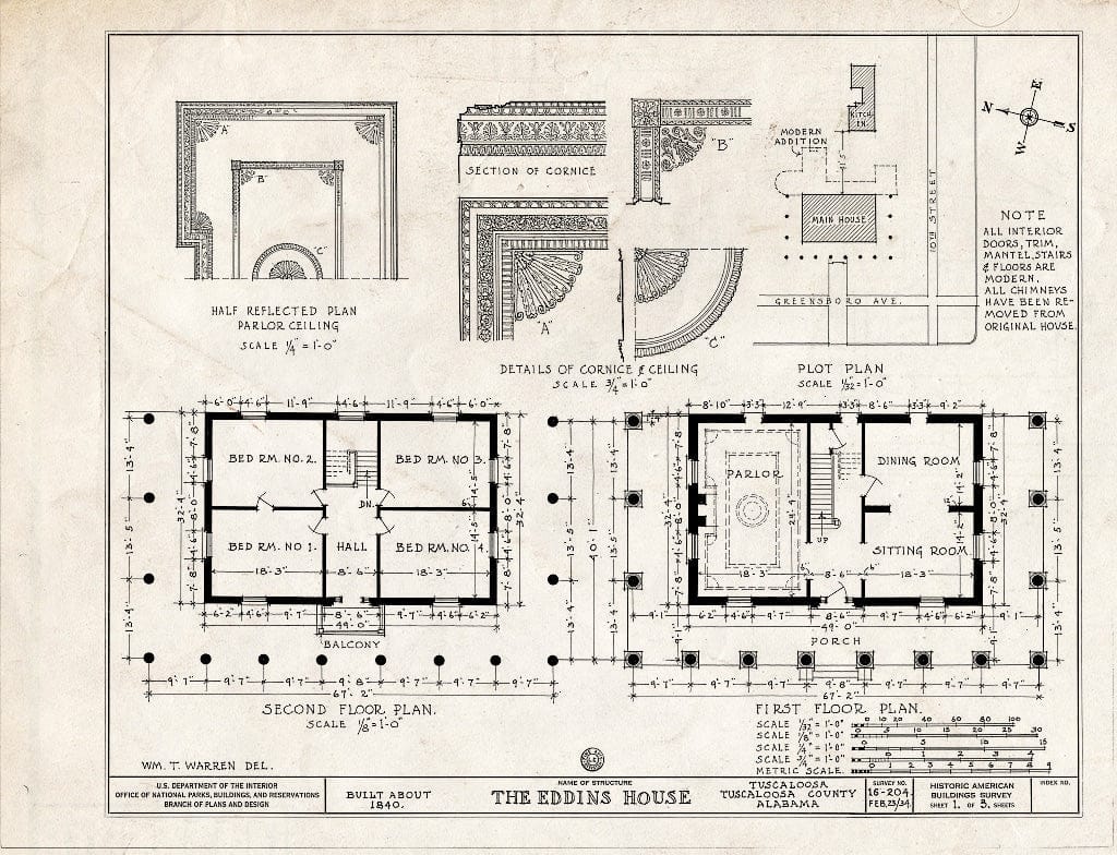 Blueprint HABS ALA,63-TUSLO,4- (Sheet 1 of 3) - Eddins House, 919 Greensboro Avenue, Tuscaloosa, Tuscaloosa County, AL