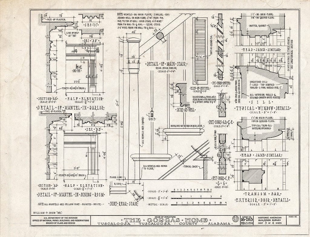 Blueprint HABS ALA,63-TUSLO,3A (Sheet 3 of 4) - University of Alabama, Josiah Gorgas House, Ninth Avenue & Capstone Drive, Tuscaloosa, Tuscaloosa County, AL