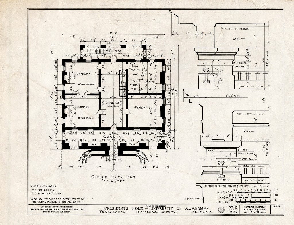 Blueprint HABS ALA,63-TUSLO,3B- (Sheet 2 of 16) - University of Alabama, President's House, University Boulevard, Tuscaloosa, Tuscaloosa County, AL