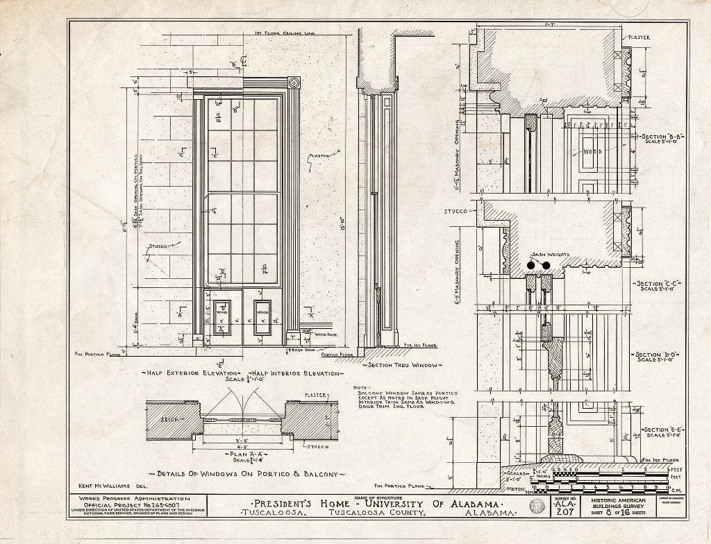 Blueprint HABS ALA,63-TUSLO,3B- (Sheet 8 of 16) - University of Alabama, President's House, University Boulevard, Tuscaloosa, Tuscaloosa County, AL