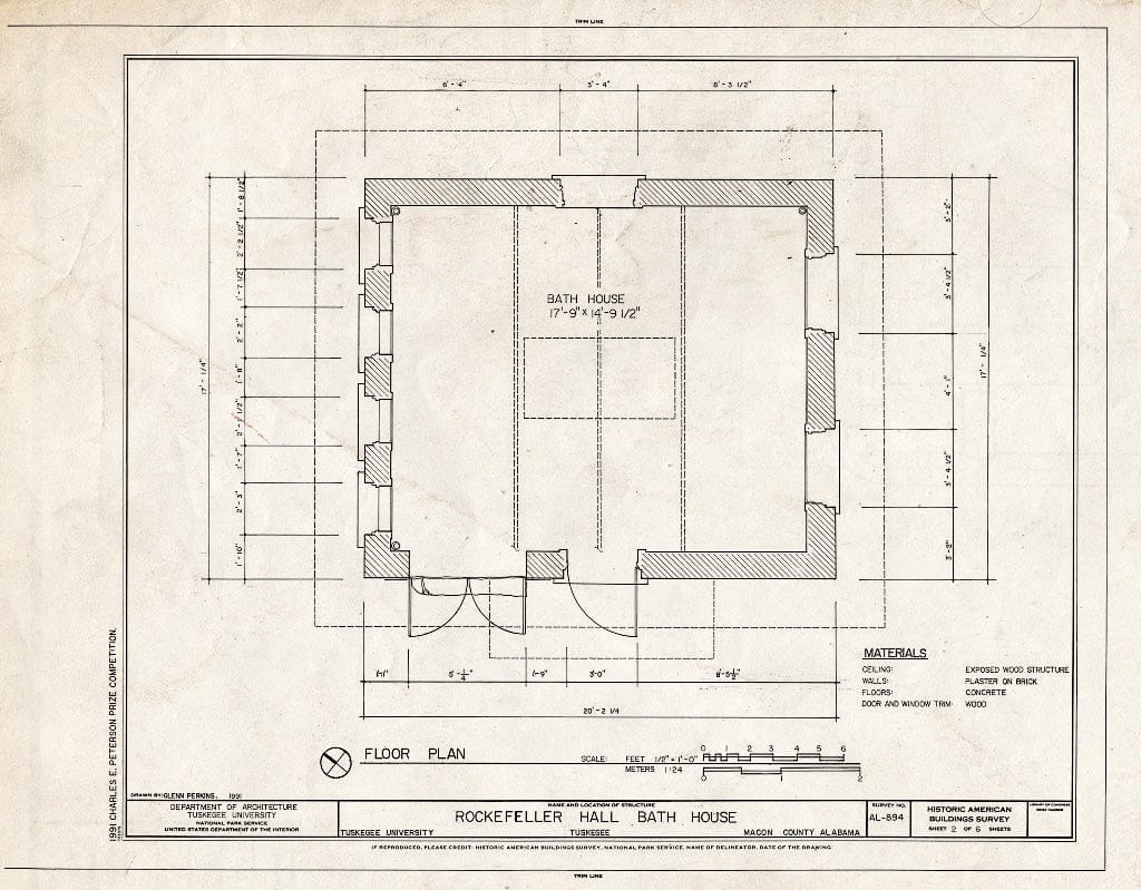Blueprint HABS ALA,44-TUSG,11- (Sheet 2 of 6) - Rockefeller Hall Bath House, Tuskegee University Campus, Tuskegee, Macon County, AL
