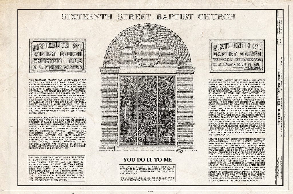 Blueprint HABS ALA,37-BIRM,33- (Sheet 1 of 16) - Sixteenth Street Baptist Church, 1530 Sixth Avenue North, Birmingham, Jefferson County, AL