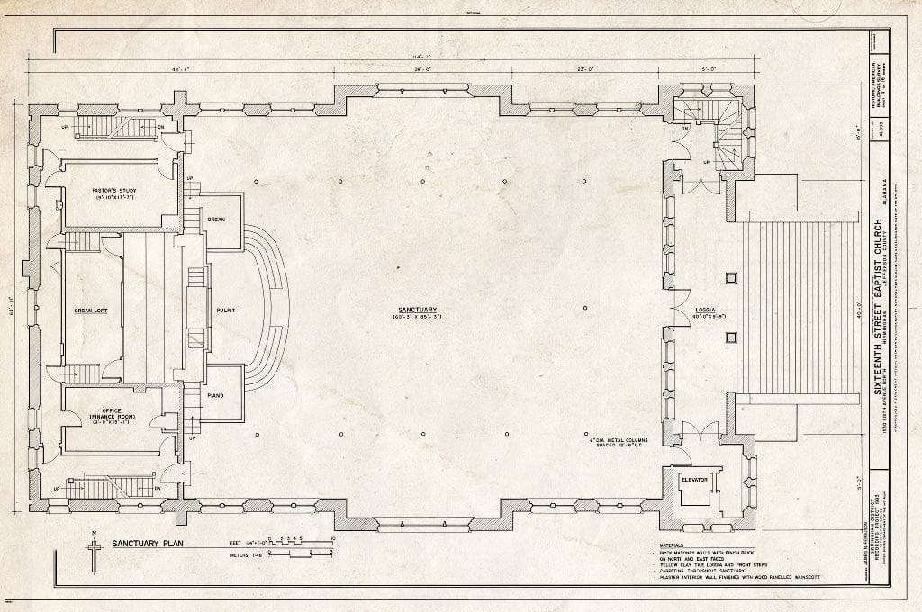 Blueprint HABS ALA,37-BIRM,33- (Sheet 4 of 16) - Sixteenth Street Baptist Church, 1530 Sixth Avenue North, Birmingham, Jefferson County, AL