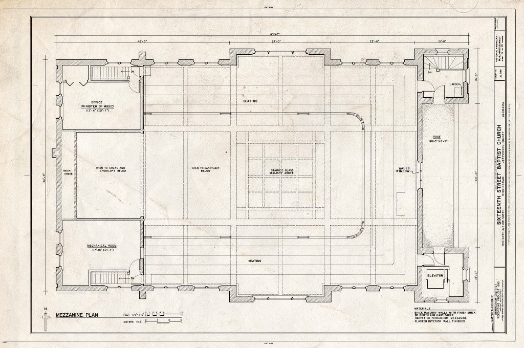 Blueprint HABS ALA,37-BIRM,33- (Sheet 5 of 16) - Sixteenth Street Baptist Church, 1530 Sixth Avenue North, Birmingham, Jefferson County, AL