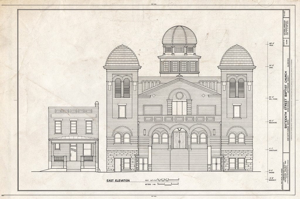 Blueprint HABS ALA,37-BIRM,33- (Sheet 7 of 16) - Sixteenth Street Baptist Church, 1530 Sixth Avenue North, Birmingham, Jefferson County, AL