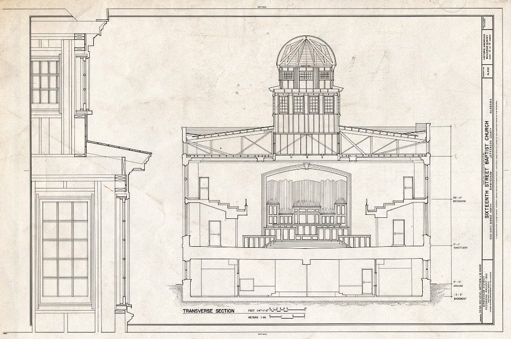Blueprint HABS ALA,37-BIRM,33- (Sheet 12 of 16) - Sixteenth Street Baptist Church, 1530 Sixth Avenue North, Birmingham, Jefferson County, AL