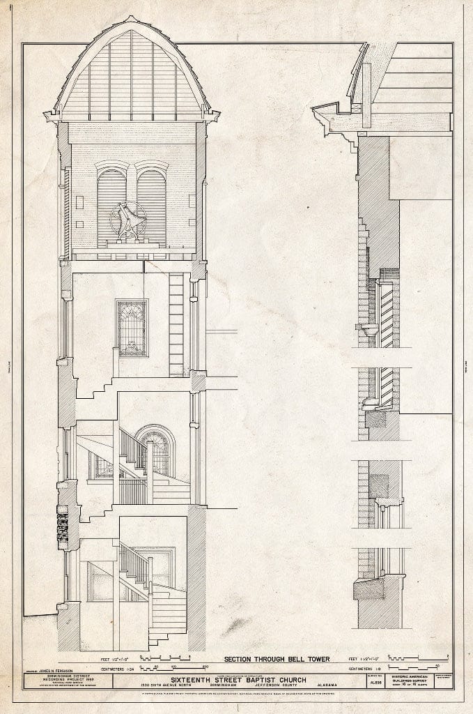 Blueprint HABS ALA,37-BIRM,33- (Sheet 16 of 16) - Sixteenth Street Baptist Church, 1530 Sixth Avenue North, Birmingham, Jefferson County, AL