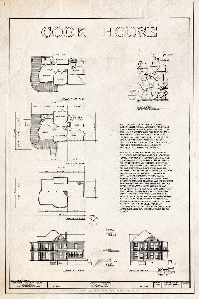 Blueprint HABS ALA,64-NAU,2- (Sheet 1 of 2) - William S. Cook House, Walker County Road 11, Nauvoo, Walker County, AL