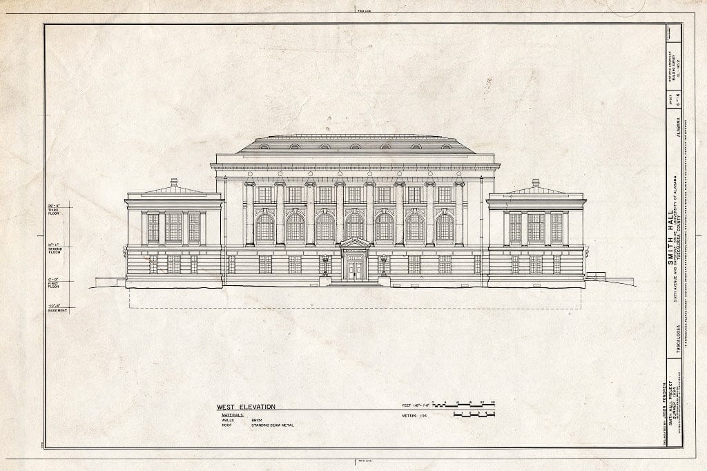 Blueprint HABS ALA,63-TUSLO,26- (Sheet 6 of 16) - Smith Hall, Capstone Drive at Sixth Avenue, Tuscaloosa, Tuscaloosa County, AL