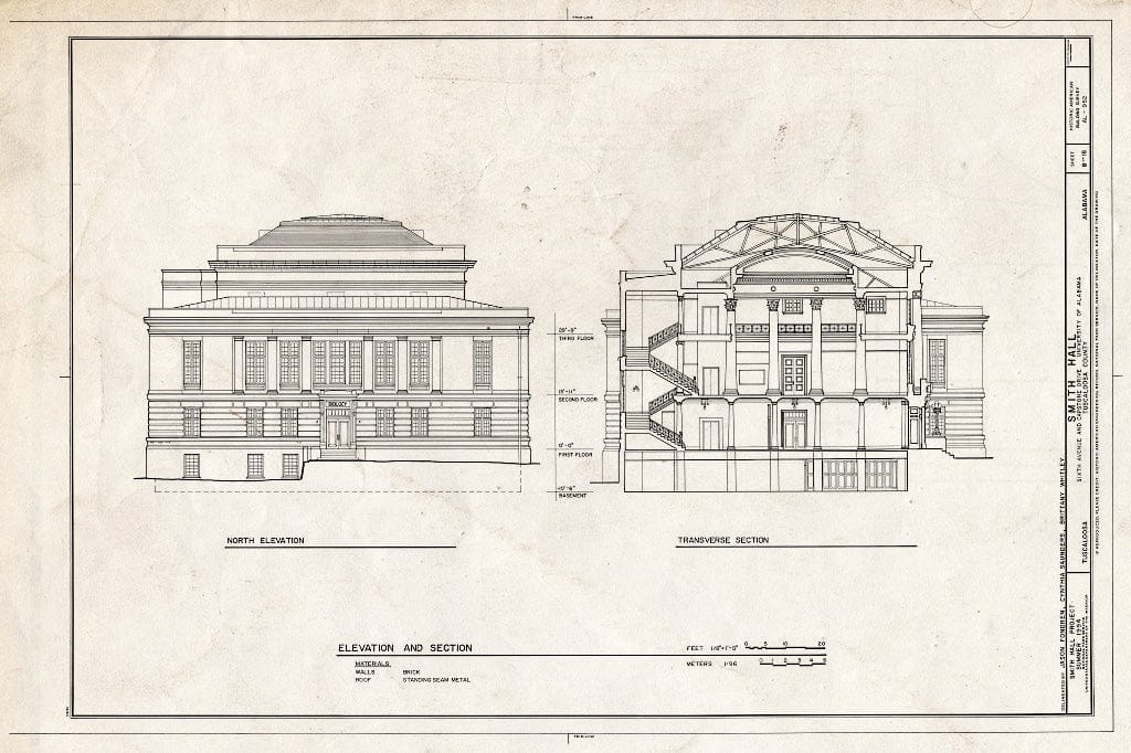 Blueprint HABS ALA,63-TUSLO,26- (Sheet 8 of 16) - Smith Hall, Capstone Drive at Sixth Avenue, Tuscaloosa, Tuscaloosa County, AL