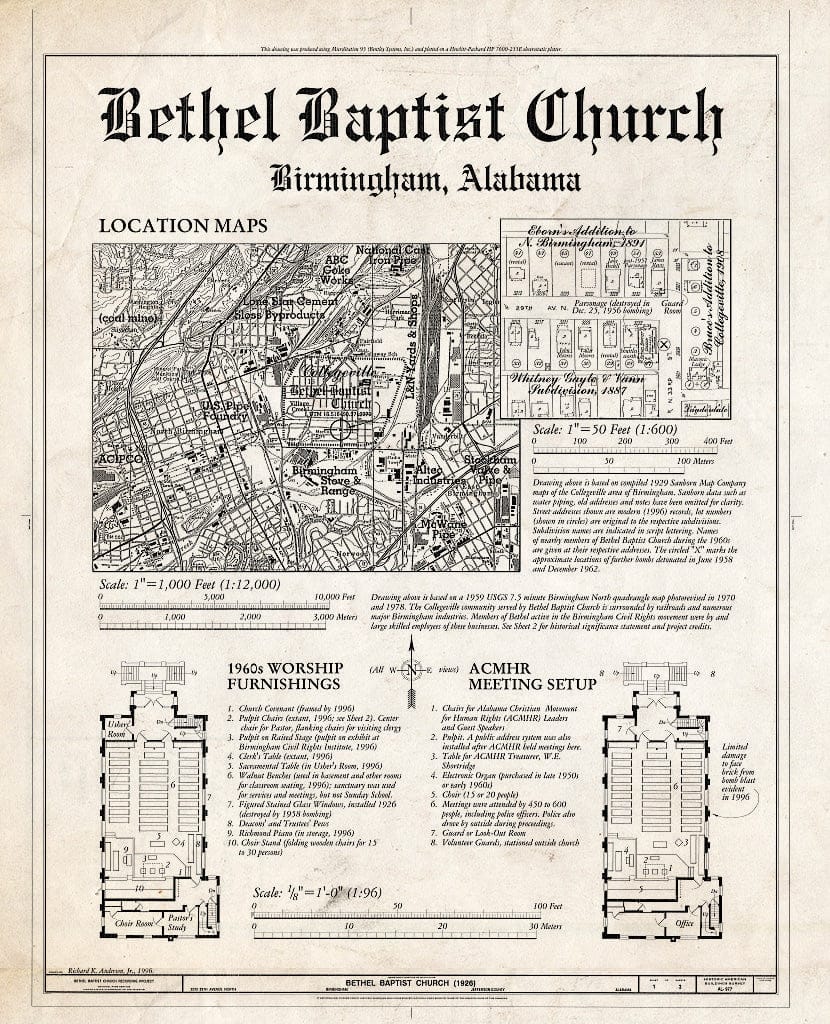 Blueprint HABS ALA,37-BIRM,26- (Sheet 1 of 3) - Bethel Baptist Church, 3233 Twenty-Ninth Avenue, North, Birmingham, Jefferson County, AL