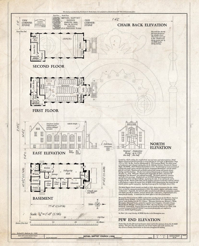 Blueprint HABS ALA,37-BIRM,26- (Sheet 2 of 3) - Bethel Baptist Church, 3233 Twenty-Ninth Avenue, North, Birmingham, Jefferson County, AL