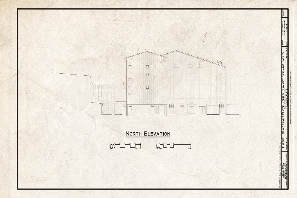 Blueprint North Elevation - Marshall Space Flight Center, Neutral Buoyancy Simulator Facility, Rideout Road, Huntsville, Madison County, AL