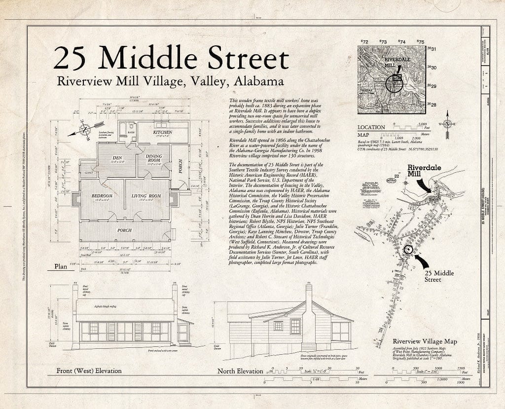Blueprint Plan and Elevations - 25 Middle Street (House), 25 Middle Street, Valley, Chambers County, AL