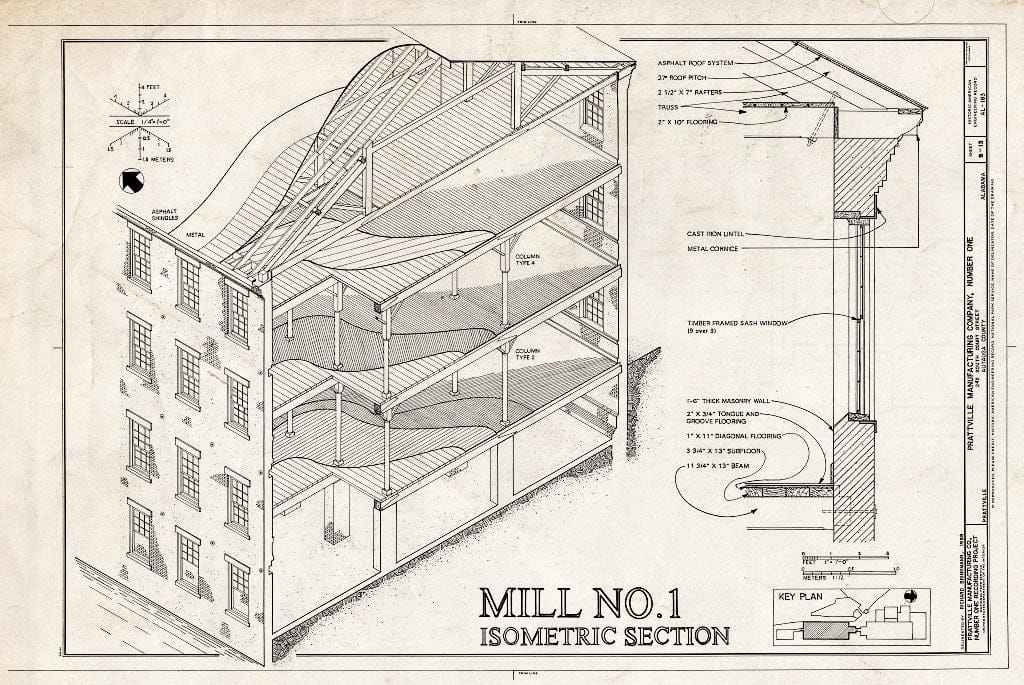 Blueprint Isometric Section of Mill No. 1 - Prattville Manufacturing Company, Number One, 242 South Court Street, Prattville, Autauga County, AL