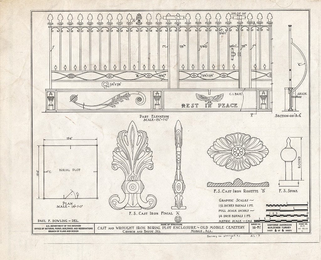 Blueprint HABS ALA,49-MOBI,230- (Sheet 6 of 6) - Early Iron Work, Mobile, Mobile County, AL