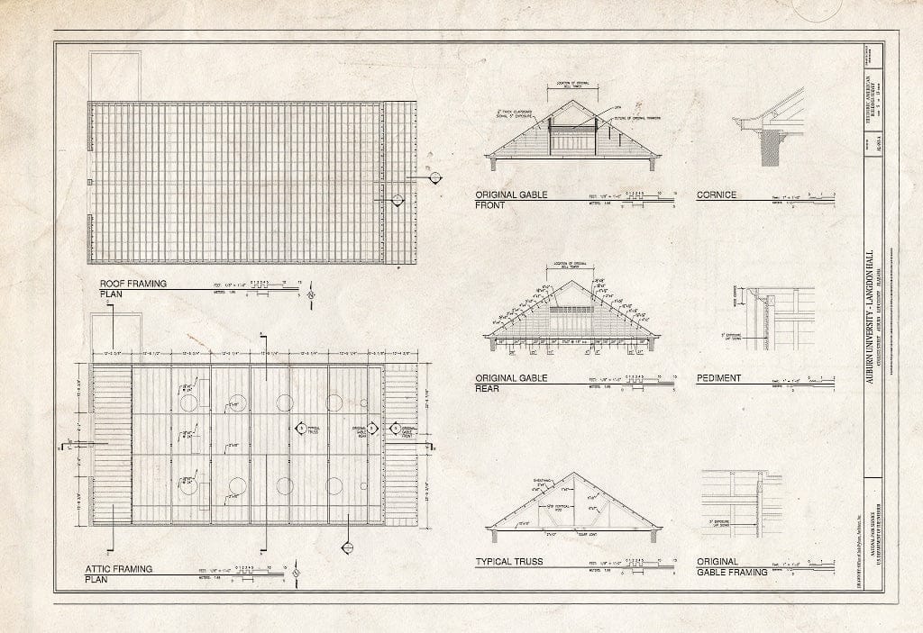 Blueprint HABS AL-993-A (Sheet 5 of 13) - Auburn University, Langdon Hall, College Street, Auburn, Lee County, AL
