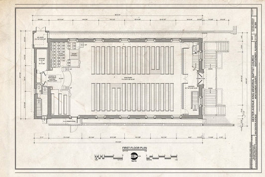 Blueprint 3. First Floor Plan - Dexter Avenue King Memorial Baptist Church, 454 Dexter Avenue, Montgomery, Montgomery County, AL