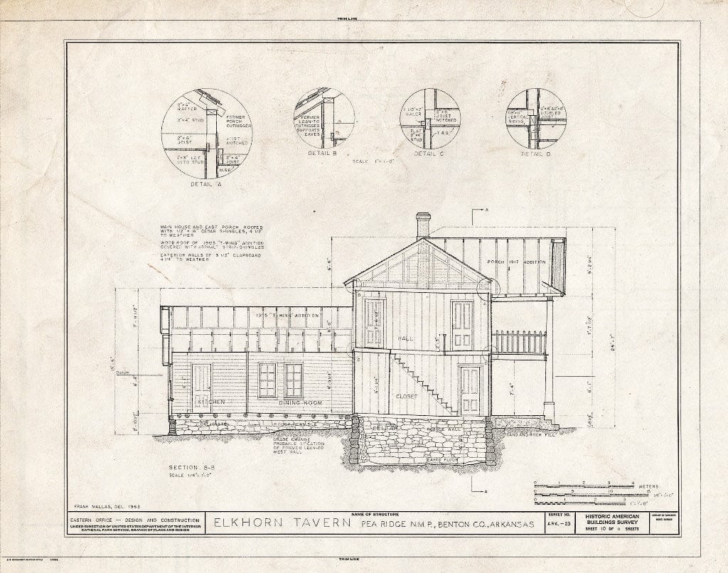 Blueprint HABS ARK,4-PEARI.V,1- (Sheet 10 of 11) - Elkhorn Tavern, Telegraph Road, Pea Ridge, Benton County, AR