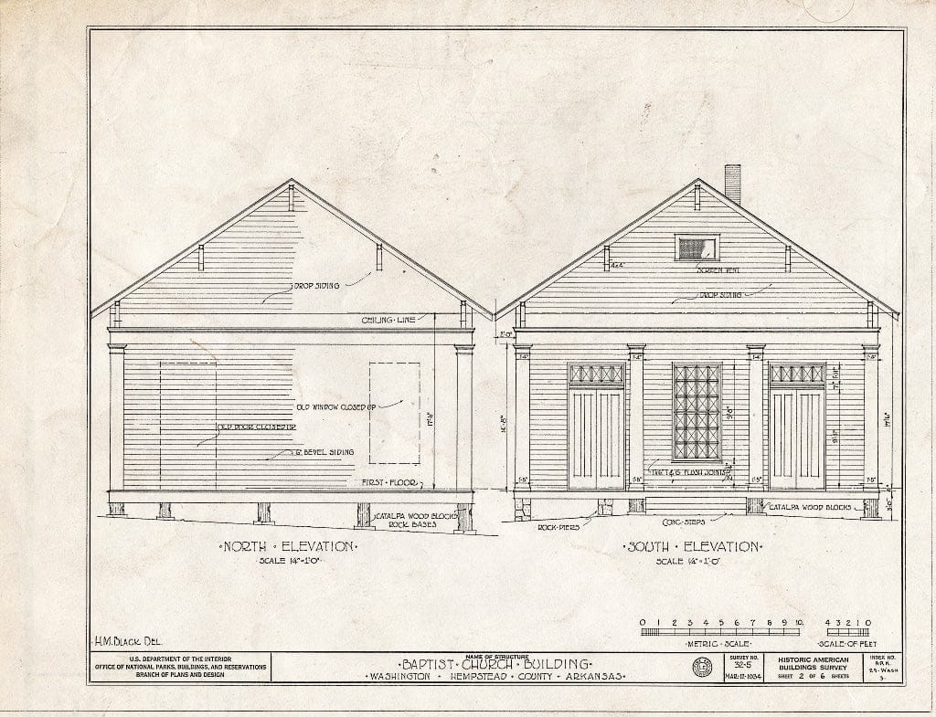 Blueprint HABS ARK,29-WASH,3- (Sheet 2 of 6) - Baptist Church, State Highway 4, Washington, Hempstead County, AR