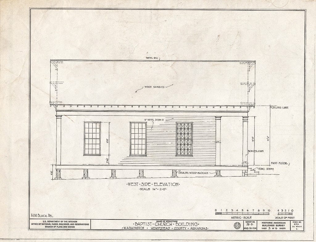 Blueprint HABS ARK,29-WASH,3- (Sheet 3 of 6) - Baptist Church, State Highway 4, Washington, Hempstead County, AR
