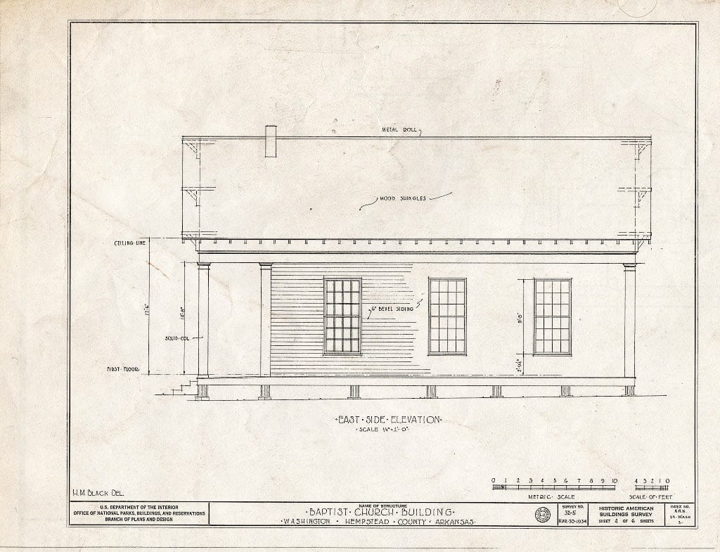 Blueprint HABS ARK,29-WASH,3- (Sheet 4 of 6) - Baptist Church, State Highway 4, Washington, Hempstead County, AR