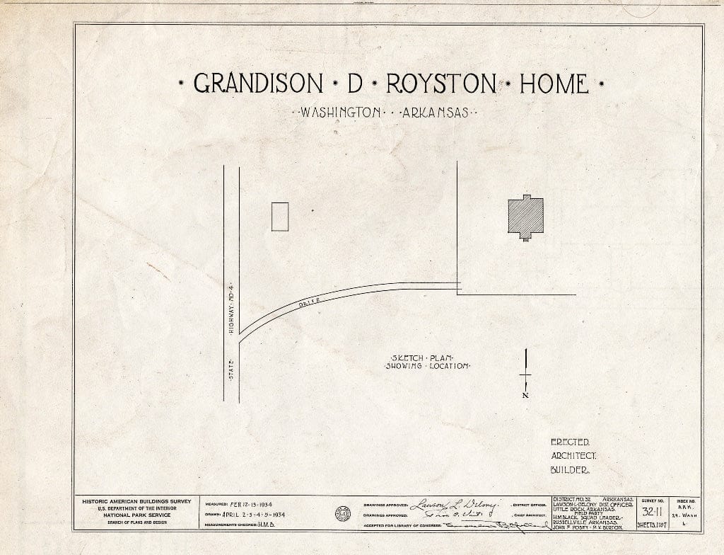 Blueprint HABS ARK,29-WASH,6- (Sheet 0 of 7) - Grandison D. Royston House, State Highway 4, Washington, Hempstead County, AR