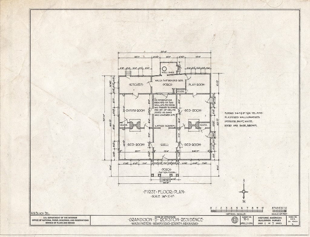 Blueprint HABS ARK,29-WASH,6- (Sheet 1 of 7) - Grandison D. Royston House, State Highway 4, Washington, Hempstead County, AR