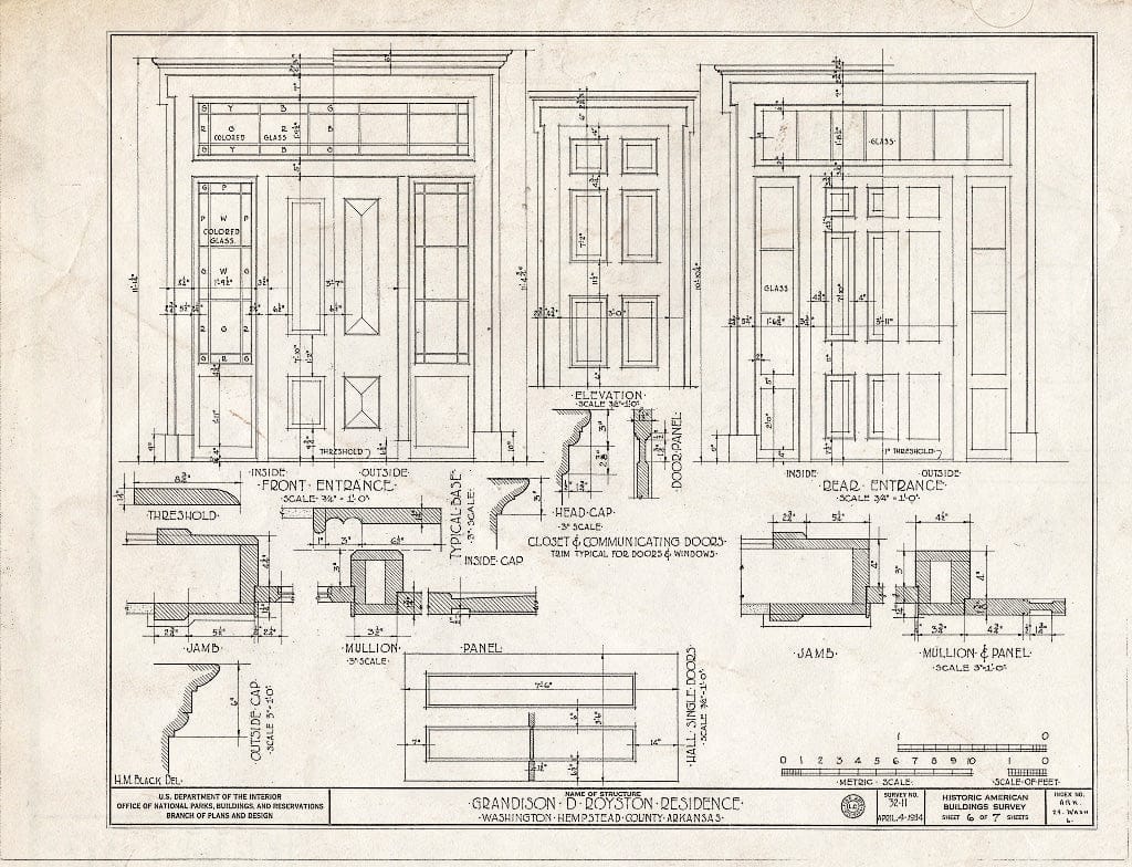 Blueprint HABS ARK,29-WASH,6- (Sheet 6 of 7) - Grandison D. Royston House, State Highway 4, Washington, Hempstead County, AR