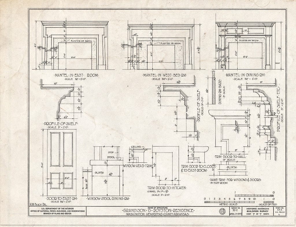 Blueprint HABS ARK,29-WASH,6- (Sheet 7 of 7) - Grandison D. Royston House, State Highway 4, Washington, Hempstead County, AR