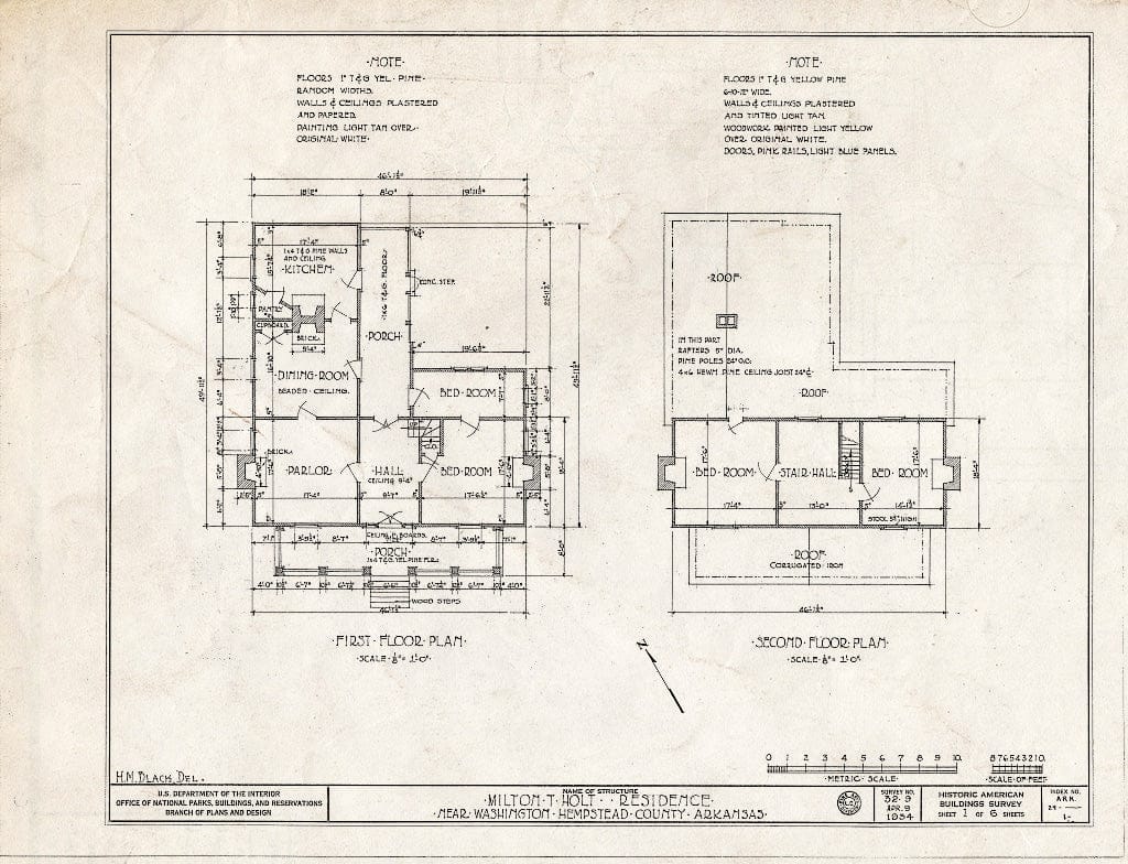 Blueprint HABS ARK,29-,1- (Sheet 1 of 6) - Milton T. Holt House, Old Military Road, Washington, Hempstead County, AR