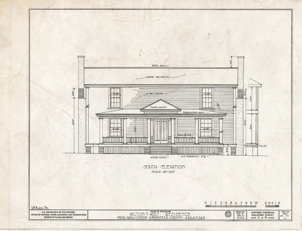 Blueprint HABS ARK,29-,1- (Sheet 2 of 6) - Milton T. Holt House, Old Military Road, Washington, Hempstead County, AR