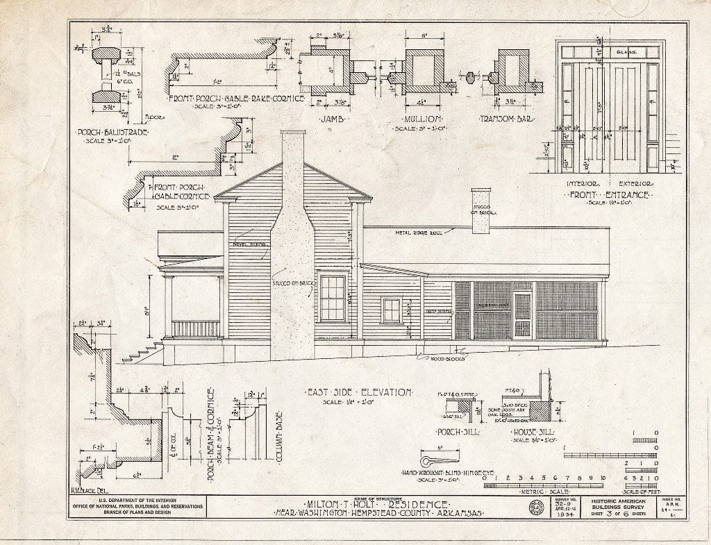Blueprint HABS ARK,29-,1- (Sheet 3 of 6) - Milton T. Holt House, Old Military Road, Washington, Hempstead County, AR