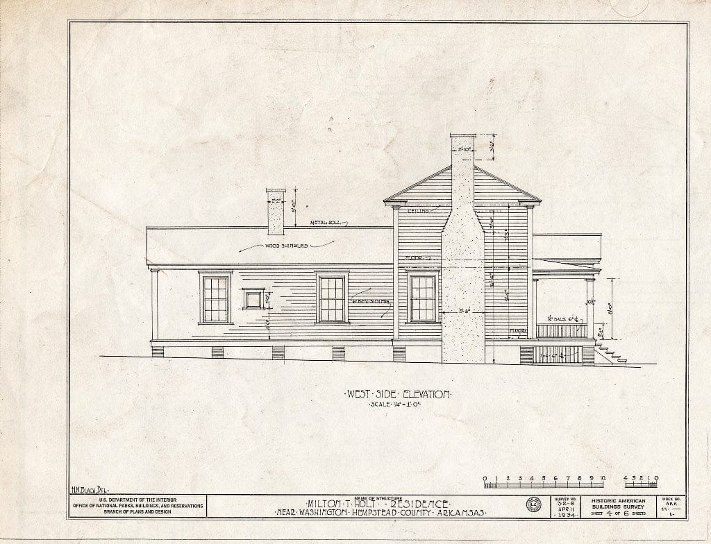 Blueprint HABS ARK,29-,1- (Sheet 4 of 6) - Milton T. Holt House, Old Military Road, Washington, Hempstead County, AR