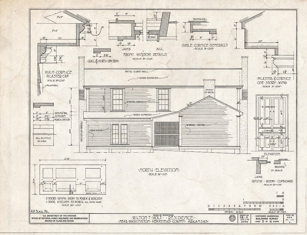 Blueprint HABS ARK,29-,1- (Sheet 5 of 6) - Milton T. Holt House, Old Military Road, Washington, Hempstead County, AR