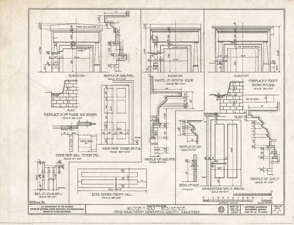Blueprint HABS ARK,29-,1- (Sheet 6 of 6) - Milton T. Holt House, Old Military Road, Washington, Hempstead County, AR
