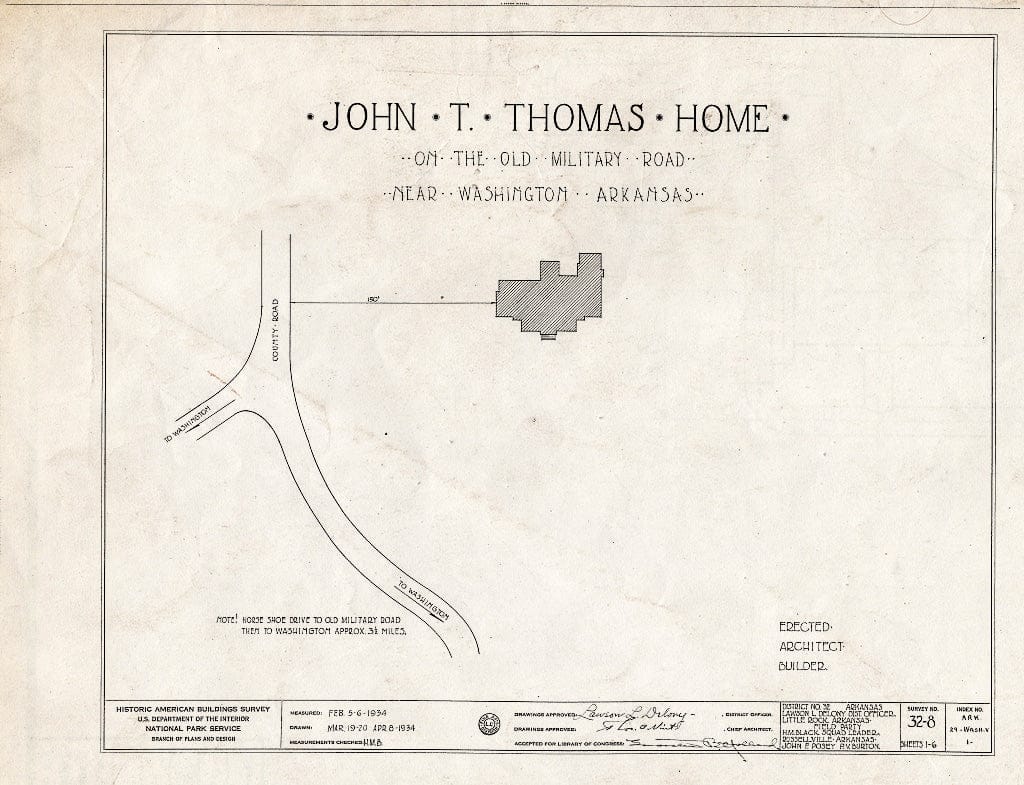 Blueprint HABS ARK,29-WASH.V,1- (Sheet 0 of 6) - John T. Thomas House, Old Military Road, Washington, Hempstead County, AR
