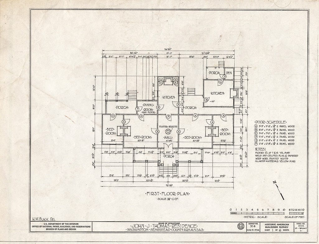 Blueprint HABS ARK,29-WASH.V,1- (Sheet 1 of 6) - John T. Thomas House, Old Military Road, Washington, Hempstead County, AR
