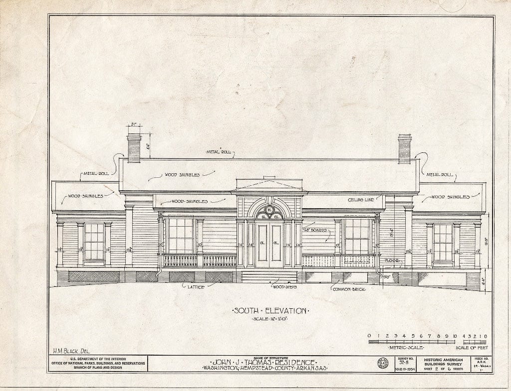 Blueprint HABS ARK,29-WASH.V,1- (Sheet 2 of 6) - John T. Thomas House, Old Military Road, Washington, Hempstead County, AR