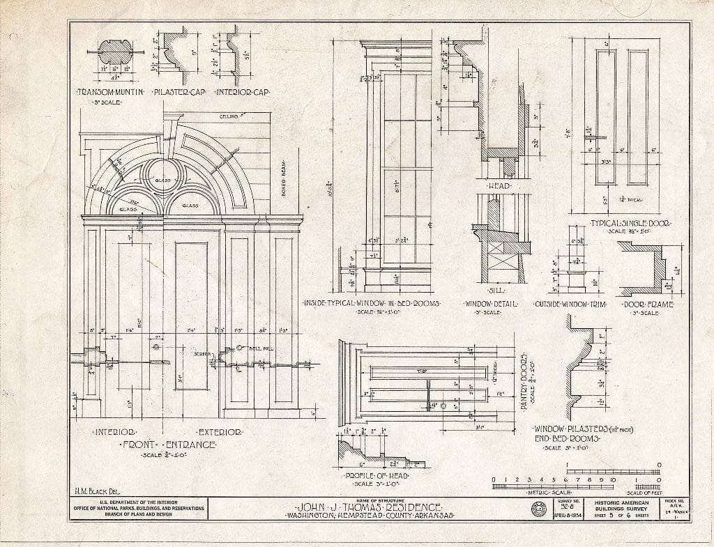 Blueprint HABS ARK,29-WASH.V,1- (Sheet 5 of 6) - John T. Thomas House, Old Military Road, Washington, Hempstead County, AR