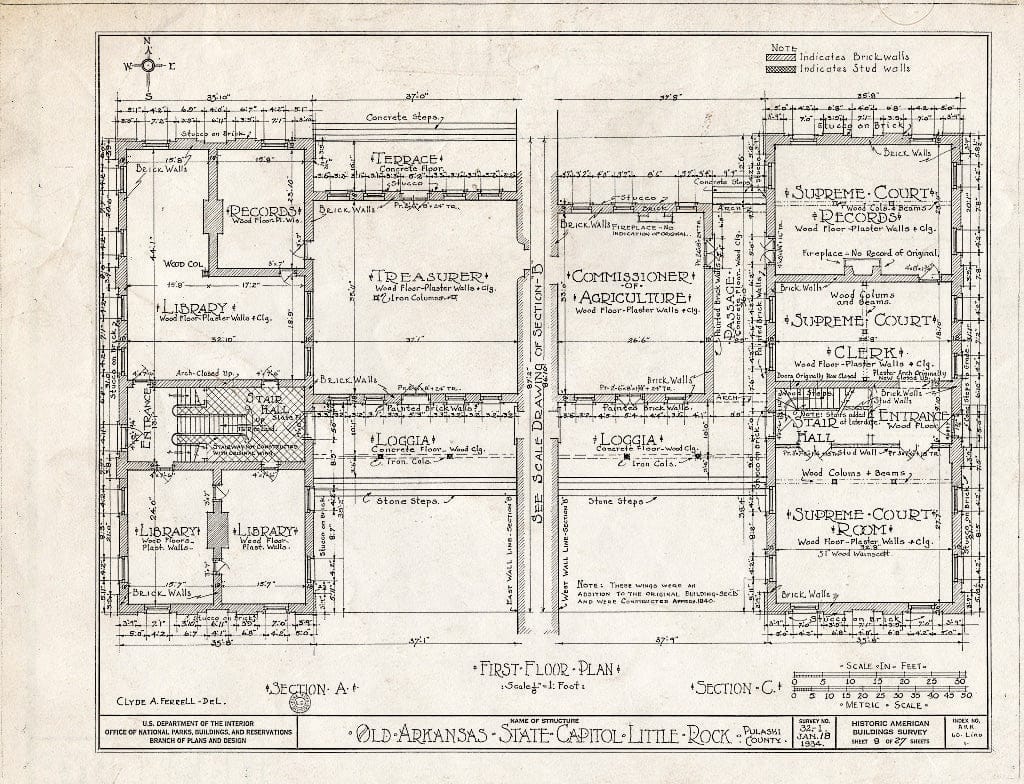 Blueprint HABS ARK,60-LIRO,1- (Sheet 8 of 27) - Old State Capitol Building, Markham & Center Streets, Little Rock, Pulaski County, AR