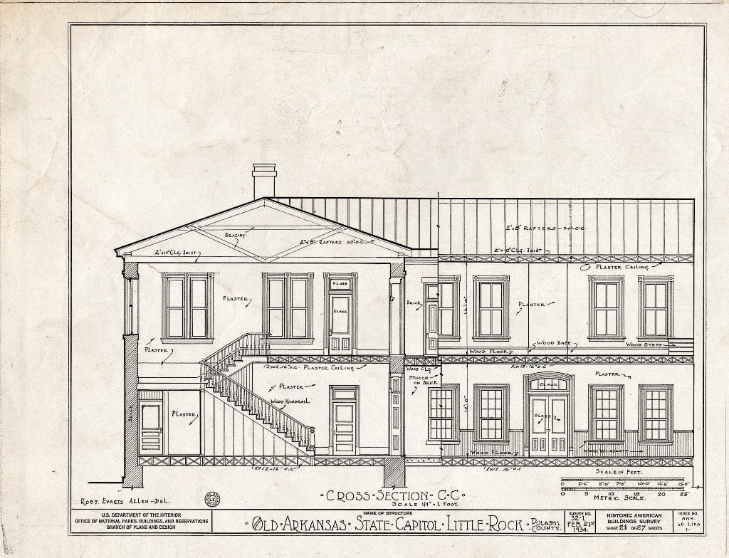 Blueprint HABS ARK,60-LIRO,1- (Sheet 21 of 27) - Old State Capitol Building, Markham & Center Streets, Little Rock, Pulaski County, AR