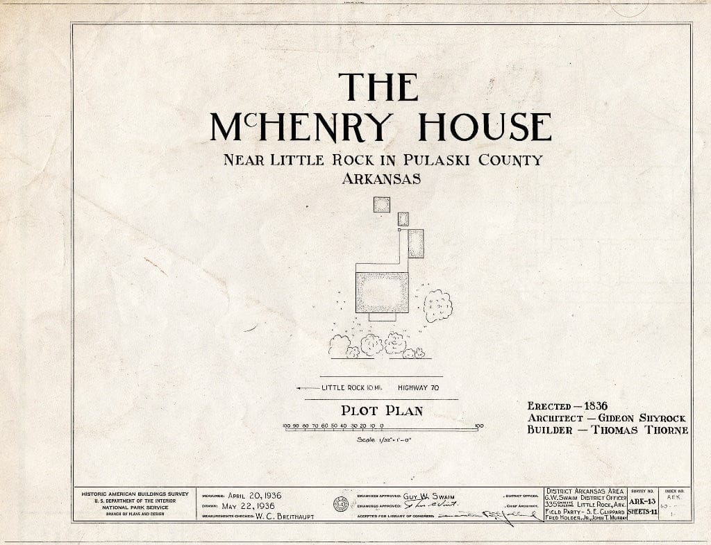 Blueprint HABS ARK,60-,1- (Sheet 0 of 11) - McHenry House, Highway 70 Vicinity, Little Rock, Pulaski County, AR