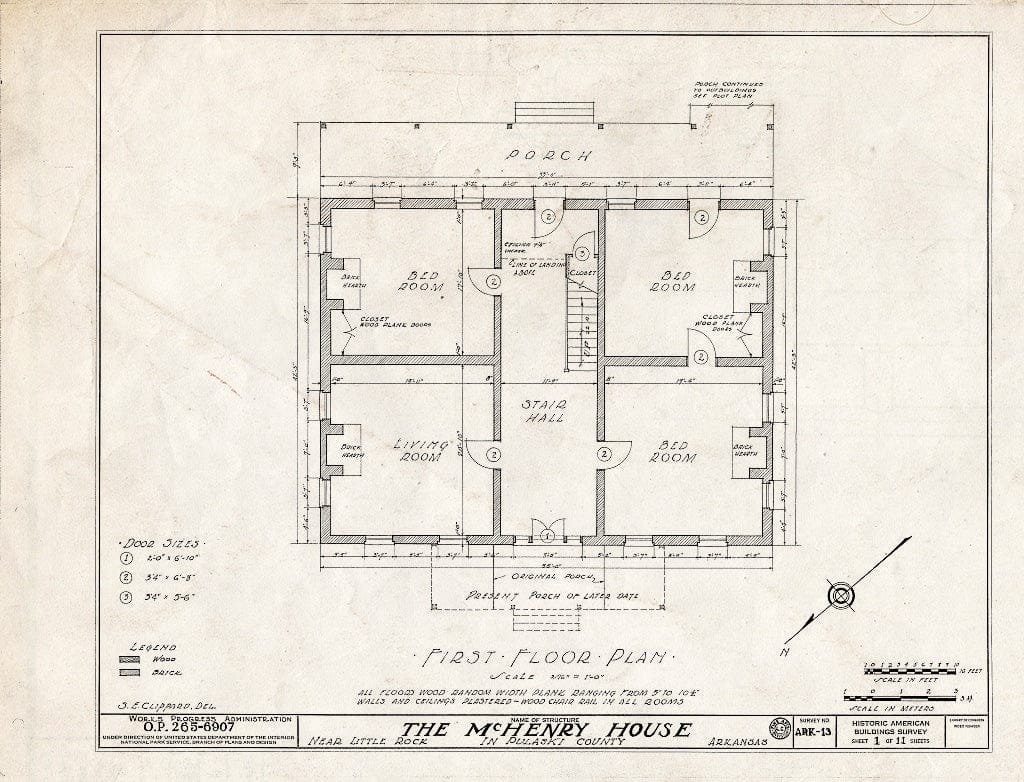 Blueprint HABS ARK,60-,1- (Sheet 1 of 11) - McHenry House, Highway 70 Vicinity, Little Rock, Pulaski County, AR