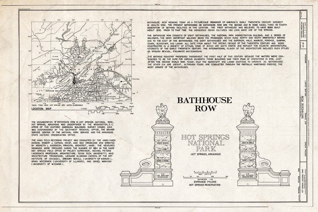 Blueprint HABS ARK,26-HOSP,1- (Sheet 1 of 2) - Bathhouse Row & Grand Promenade, Central Avenue, Between Reserve & Fountain Streets, Hot Springs, Garland County, AR
