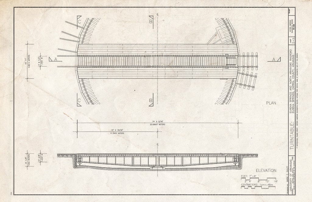 Blueprint Plan and Elevation - Turntable: Eureka Springs & North Arkansas Railroad, Highway 23, Eureka Springs, Carroll County, AR