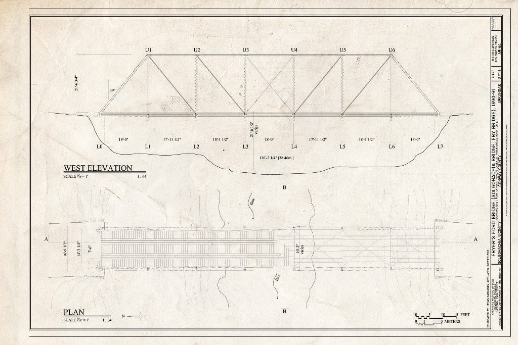 Blueprint West Elevation and Plan - Fryer's Ford Bridge, Spanning East Fork of Point Remove Creek at Fryer Bridge Road (CR 67), Solgohachia, Conway County, AR