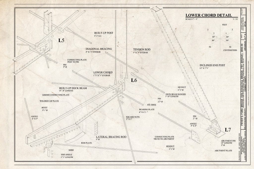Blueprint Lower Chord Detail - Fryer's Ford Bridge, Spanning East Fork of Point Remove Creek at Fryer Bridge Road (CR 67), Solgohachia, Conway County, AR